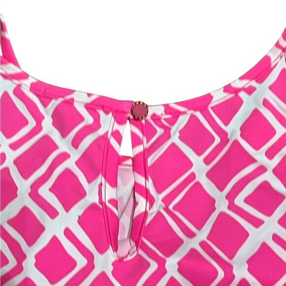 Britt Pink and White Sleeveless Geometric Print Halter Top, Size L - Picture 3 of 7